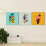 Wakefit Wall Painting, Emotions at Play Canvas Wall Art, Wooden Framed Abstract Art,Painting for Wall decoration, Wall Painting for Living Room, Modern Home Decor, Set of 3, (8X8 Inch)