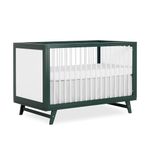 Dream On Me Carter 5-in-1 Full Size Convertible Crib / 3 Mattress Height Settings / JPMA Certified / Made of New Zealand Pinewood / Sturdy Crib Design, Olive & White