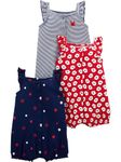 Simple Joys by Carter's Baby Girls' 3-Pack Snap-up Rompers, Red/White/Blue, 12 Months (Pack of 3)