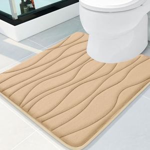 Buganda Memory Foam Toilet Rugs U-Shaped 24x20, Ultra Soft and Absorbent Bathroom Rugs, Non-Slip Toilet Bath Mat, Machine Wash Dry, Contour Bath Rugs for Toilet Base, Beige