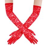 Long Lace Gloves Floral Elbow Red Gloves for Women Wedding Party 1920s Lace Opera Gloves for Dinner Parties Wedding Bridal Dance Cosplay Halloween(red)