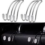 WINOK Car Seat Headrest Hook, 4 Pack Auto Hooks Bling Car Hanger Storage Organizer Interior Accessories for Purse Coats Umbrellas Grocery Bags Handbag, Bling Car Accessories for Women Girls- Silver