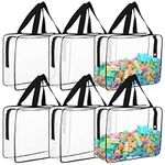 6 Pack Clear Toy Storage Bags with Handles Moving Totes 11.8x8.6 Inch Waterproof Reusable PVC Zipper Pouch Organizer Bag for Baby Toys, Game Pieces, Balls(Black)