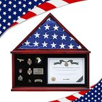 Flag Display Case Large Military Shadow Box Fits a Folded 5'x9.5' Veterans Burial Memorial Funeral Flag with Certificate Document Holder Frame and Felt Lining for Badges and Medals, MAHOGANY Finish