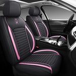 HGVKDO Car Seat Covers Full Set, Leather Seat Covers for Cars SUV Truck Auto, Universal Non-Slip Auto Seat Cover Waterproof (FULL SET, BLACK&PINK)