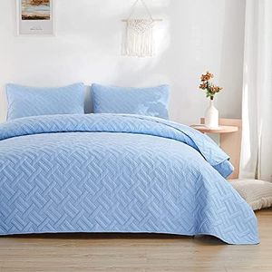 VAS COLLECTIONS® All Weather Ultrasonic 3 Pcs Comforter Set with Pillow Shams - Light Weight Bedspread/Duvet/Quilt - Double, 120 GSM | Light Blue