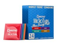 Kimono MicroThin Sheer Variety Pack of 24 - Multiple Styles of Ultrathin Condoms Shapes, Unique Designs in One Pack, Natural Latex Condoms, Vegan-Friendly, No Latex Odor - Enhanced Sensitivity