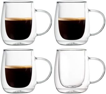 Wlasss Espresso Cups, 7.4oz/210ml Double Walled Glass Coffee Mugs Set of 4, Clear Hand Blown Insulated Glass Coffee Cups with Handle for Espresso, Cappuccino, Latte, Americano