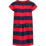 Nautica Girls' One Size Short Sleeve Striped Pleat Dress, Peacoat Stripe Pleat, 2T