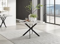 Furniturebox UK Dining Table - Novara 120cm Round Industrial White Marble Effect Table with Black Metal Nested Starburst Legs - 2 4 6 Seater Table - Round Dinner Table - Modern Family Dining Furniture