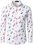 JOGAL Mens Fun Christmas Print Santa Claus Shirts Long Sleeve Button Up Dress Shirts White XX-Large