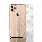 Personalised Phone Case For Apple iPhones, 14, 13, 12, 11, Pro Max, Mini, XR, XS, White Daisy Flower Print with Light Name/Initials on Clear Hard Phone Cover