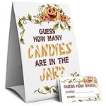 Pumpkin Guess How Many Candies Are In The Jar, Halloween Candies Guessing Game, Baby Shower Game Sign, Bridal Shower Game Sign, Birthday Party Games Sign -1 Sign and 50 Guessing Cards(16A)