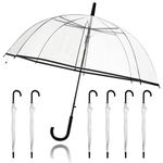 6pcs Clear Umbrellas Wedding, 46in Large Canopy Transparent Stick Umbrella Auto Open with J-Hook Handle Fashion Dome Bubble Umbrellas for Rain Outdoor Wedding Style (Black)