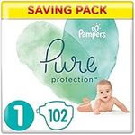 Pampers Baby Nappies Size 1 (2-5 kg / 4-11 lbs), Pure Protection (Harmonie), 102 Count, MONTHLY SAVINGS PACK, Baby Essentials For Newborn