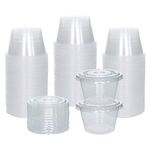 [100 Sets] 4 oz Small Plastic Containers with Lids, Jello Shot Cups with Lids, Disposable Portion Cups, Condiment Containers with Lids, Souffle Cups for Sauce and Dressing