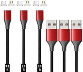 NetDot Magnetic Charging Cable, Gen10 Nylon Braided 2-in-1 Magnetic Phone Charger Compatible with USB-C and Micro USB Devices (3.3ft/3 Pack red)