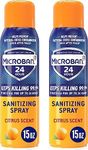 MICROBAN Disinfectant Spray, 24 Hour Sanitizing and Antibacterial Spray, Sanitizing Spray, Citrus Scent, 2 Count (15oz Each) (Packaging May Vary)