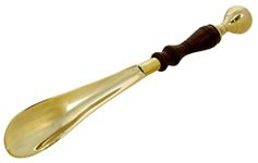 Skywalk Metal Brass Shoe Horn with Wooden Handle (Golden)