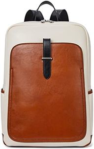 BOSTANTEN Leather Laptop Backpack for Women,15.6 inch Computer Backpack Purse College Daypack Work Travel Bag Beige-brown
