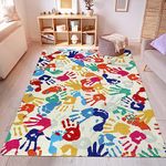 STARUIA Large Kids Rug for Playroom, 8'x10' Handprints and Footprints Colorful Rug for Classroom, Non-Slip Washable Rug for Nursery, Soft Throw Carpet Indoor Playmat for Kids Room Dorm Bedroom