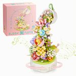 Nidonu-Flowers Botanical Collection Music Rotating Box,Flowers Building Set with LED Light,Valentine's Day,Birthday Gift for Girls,Couples,Christmas,Party,Puzzle 575pcs(Compatible with Lego Sets)