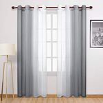 DWCN Grey Faux Linen Ombre Sheer Curtains - Semi Voile Gradient Grommet Top Curtains for Bedroom and Living Room, Set of 2 Window Curtain Panels, 52 x 84 Inches Long