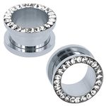 ZeSen Jewelry 316L Stainless Steel Rhinestone Crystal Ear Tunnel Plugs Ear Gauges Expanders Body Piercing (White, 00g(10mm))