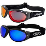 Global Vision Eyewear Two Pairs of Global Vision Eliminator Padded Riding Goggles Black Frames 1 with Red Mirror Lens and 1 with Blue Mirror Lens