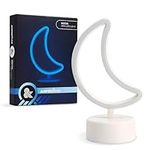 Amped & Co, Crescent Moon Desk Light, 7 Inches Mini LED Neon Collection, Night Lite Novelty Decor, blue moon neon sign, cresent moon neon sign, moon lamp