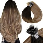 Vivien 22inch Hair Extensions Nano Ombre Brown Nano Hair Extensions Brown to Ash Blonde Nano Beads Hair Extensions Real Human Hair 1g/s 50s #2/6/18