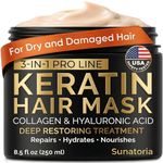 Keratin Hair Mask - Deep Conditioner for Dry, Damaged Hair — Hydrolyzed Keratin, Hyaluronic Acid, Argan Oil and Collagen - Sulfate-Free, Paraben-Free | 8.5 fl oz