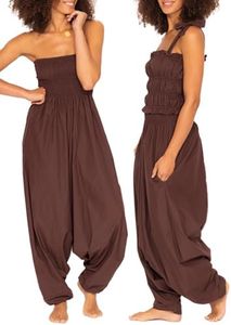 likemary Harem Pants Women Jumpsuits – Maxi Romper Pulls Down into Cotton Boho Pants with Pockets – One Size Convertible 2-in-1 Outfit