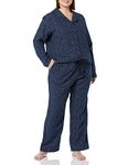 Amazon Essentials Women's Flannel Long-Sleeved Button Front Shirt and Trousers Pyjama Set, Navy Dots Print, M
