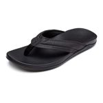 OLUKAI Maha Men's Beach Sandal, Water-Friendly Shoe, All-Day Wear & Ultra-Soft Comfort Fit, Black/Black, 9