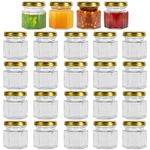 1.5oz Hexagonal Glass Jam Jars with Gold Screw Lids,Keketin 24 Pack 45ml Storage Jars for Jams,Fruits,Nuts,Spices,Jellies,Baby Foods or Handmade desserts