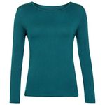 Women Long Sleeve T-Shirt Top Basic Casual Plain Stretch Vest Body Blouse Tee Layering, S/M 8-10, Teal