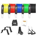 JLL Resistance Bands Set, 12pcs Strength Training Set, 10lbs, 20lbs, 30lbs, 40lbs, 50lbs Bands, Fitness Tube Tension Bands, Ankle Straps, Handles and Carry Bag Included, 150lbs Combined Resistance