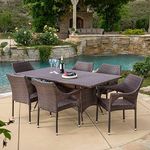 DEVOKO 7 Piece Patio Furniture Dining Set, Rattan Dining Table and Chairs Set, Conversation Set Outdoor Dining Set for Garden, Balcony, Poolside, Backyard (Dark Brown Wicker)