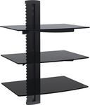 VonHaus 3X Black Floating Shelves with Strengthened Tempered Glass for DVD Players/Cable Boxes/Games Consoles/TV Accessories