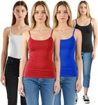 Emmalise Women's Basic Short Camisole Adjustable Strap Layering Cami Tank Top (4Pk Red, Royal, White, Black, Medium)