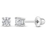 925 Sterling Silver Children's 3mm Clear Round Cubic Zirconia Stud Screw Back Earrings, Girl's Solitaire Screw Back Locking Earrings for Babies & Toddlers, Newly Pierced Kids for Any Occasion