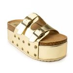 RF ROOM OF FASHION Women's Open Toe Slide on Footbed Platform Sandals, Gold - Double Band Platform, 4 UK