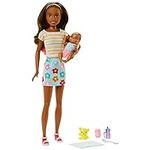 Barbie Skipper Babysitters Inc Doll & Accessories Set with Brunette Doll in Flowered Skirt, Baby Doll & 4 Themed Pieces