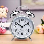 Amazon Brand - Umi Vintage Twin Bell Alarm Clock, Battery Operated with Night Backlight & Silent Movement for Bedroom & Office (Silver)