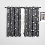 PONY DANCE Grey Blackout Curtains for Kids Bedroom - Pair of 46 x 54 Inch Short Eyelet Curtains for Living Room Thermal Curtain Soundproof Silver Wave Line Foil Printed Grey Curtains