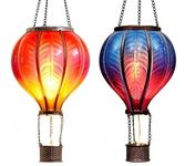 TERESA'S COLLECTIONS 2 Pack Hanging Solar Lantern Outdoor Garden Decor for Halloween Christmas Party, Waterproof Hot Air Balloon Flickering Flame Effect Lantern for Porch Tree Decor,Gifts for Mom,18"