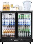 BODEGACOOLER 7.7 Cu.Ft Back Bar Cooler with 4 Casters & Stainless Steel Top, 2 Glass Doors Bar Beverage Refrigerator,Undercounter Drink Display Fridge for Beer Soda Wine LED Lighting, DOE Approved
