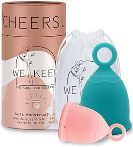 WE KEEO Menstrual Cup - Reusable, Soft & Safe Medical Grade Silicone Period Cup - 12 Hours Comfort - Eco Friendly Tampon & Pad Alternative for Active Lifestyle & Heavy Flow (Pink & Blue)
