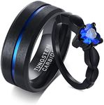 VNOX Jewellry 2 Pcs Personalized Couples Rings - Custom Promise Rings for Couples His and Hers Black Ring Set Tungsten Wedding Bands Engagement Rings for Men Women (A pair-Custom-Blue-Tungsten Style 4)